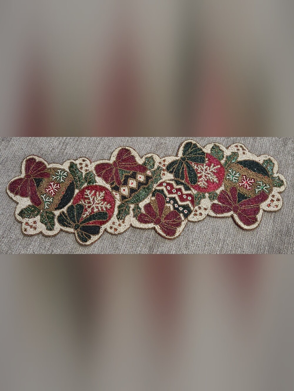 Cynthia Rowley Beaded Christmas Holiday Beaded Table Runner